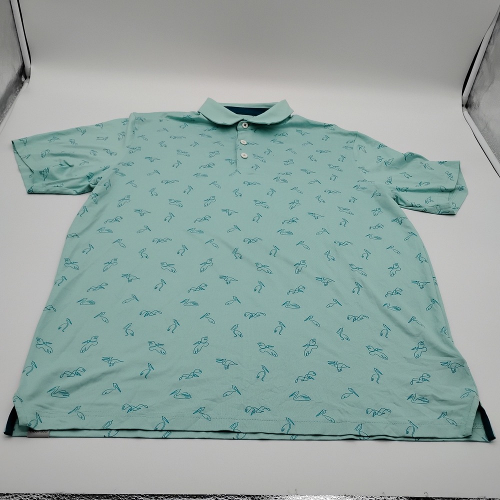 Puma Golf Pelican Print Polo Shirt Mens Large Mint Green Short Sleeve 621545-04